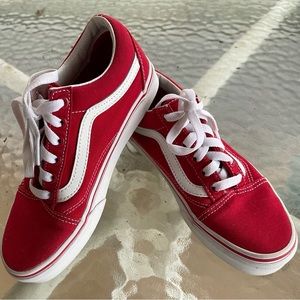 Vans Off The Wall Red Lace Up Classic Canvas Skate Shoes Size Men 3.5 Women 5